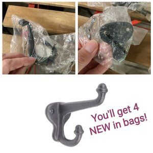New! CAST IRON HOOKS *Bundle/4* Black Hat Jacket Door Wall Classic Schoolhouse